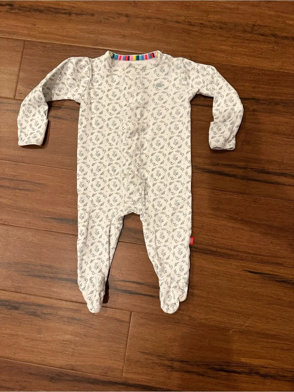 Magnetic Me Cream Footed One-Piece with Gray Leaf Print